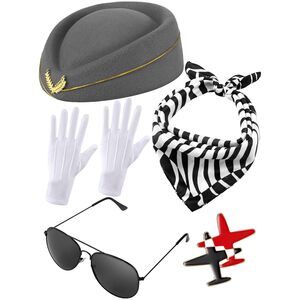 9138 6 Pcs Halloween Flight Attendant Costume Accessoriess